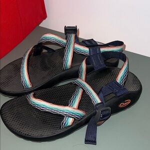 Chaco Sandals with Black Soles and Striped Straps